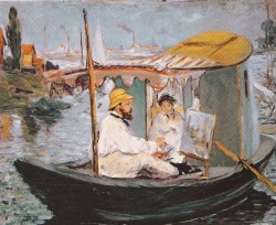 Manet - monet peignant dans son bateau-atelier 1874 neue pinakothek munich.JPEG